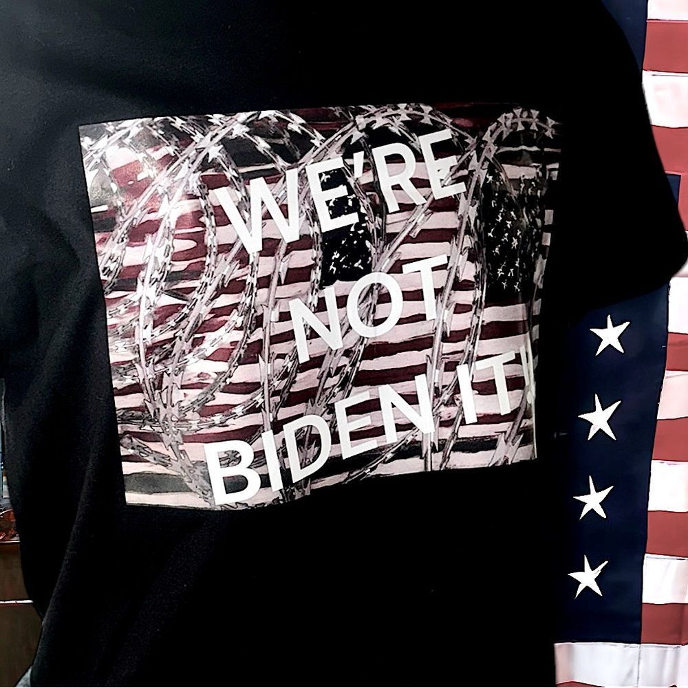 WE’RE NOT BIDEN IT!! USA Statement T-Shirt l Black, Short Sleeve l M-3X l Unisex - Picture 9 of 12